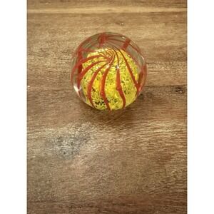 Vintage Glass Blown Collectible Paperweight Sphere Ball, 2 1/2" Red Yellow Swirl
